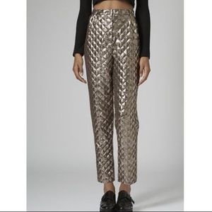 Diamond Sequin Gold Peg Leg Trousers Pants Metal